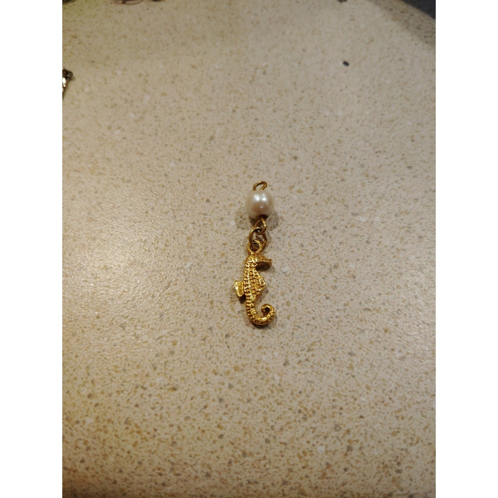 Gold Tone Seahorse Pendant Faux Pearl